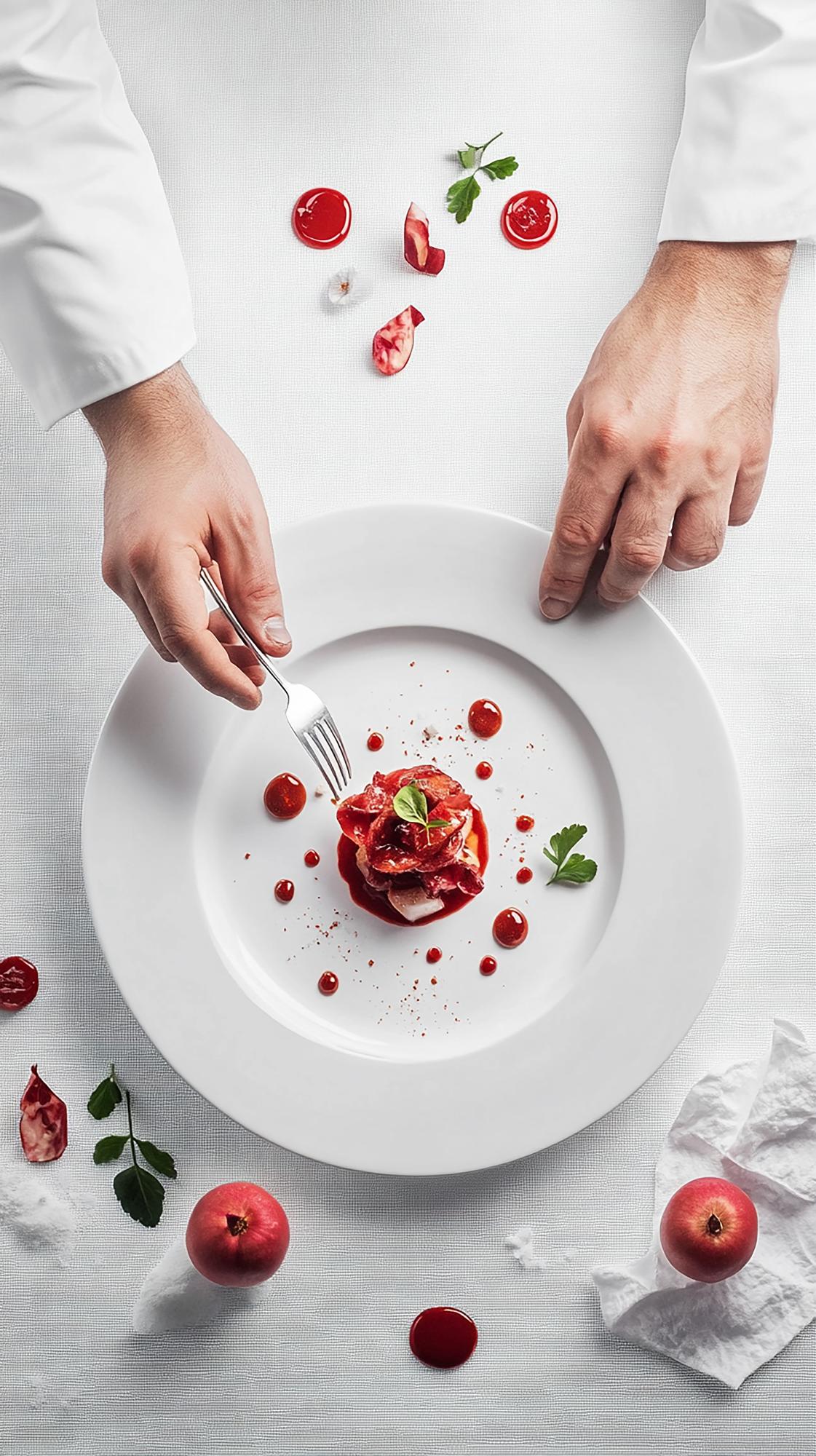Chef al lavoro su un piatto gourmet